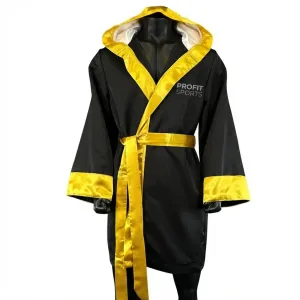 Black gold boxing robe for fight night, wholesale private label