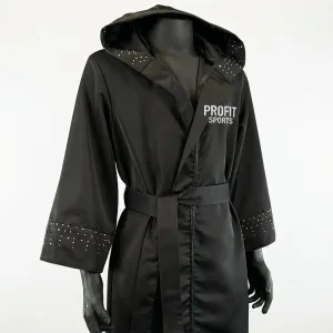 Black sequin boxing robe for fight night, wholesale private label