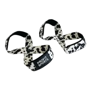 Cow print Figure 8 lifting straps for deadlifts, wholesale private label