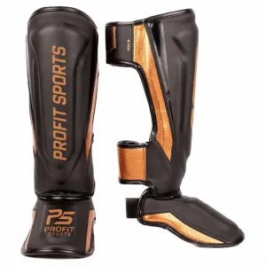 Black gold shin pads for Muay Thai training, wholesale private label